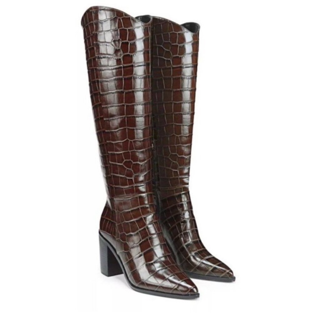 NEW! FRANCO SARTO BROWN A-TICADA KNEE HIGH POINTED TOE HEELED BOOT, SIZE 8